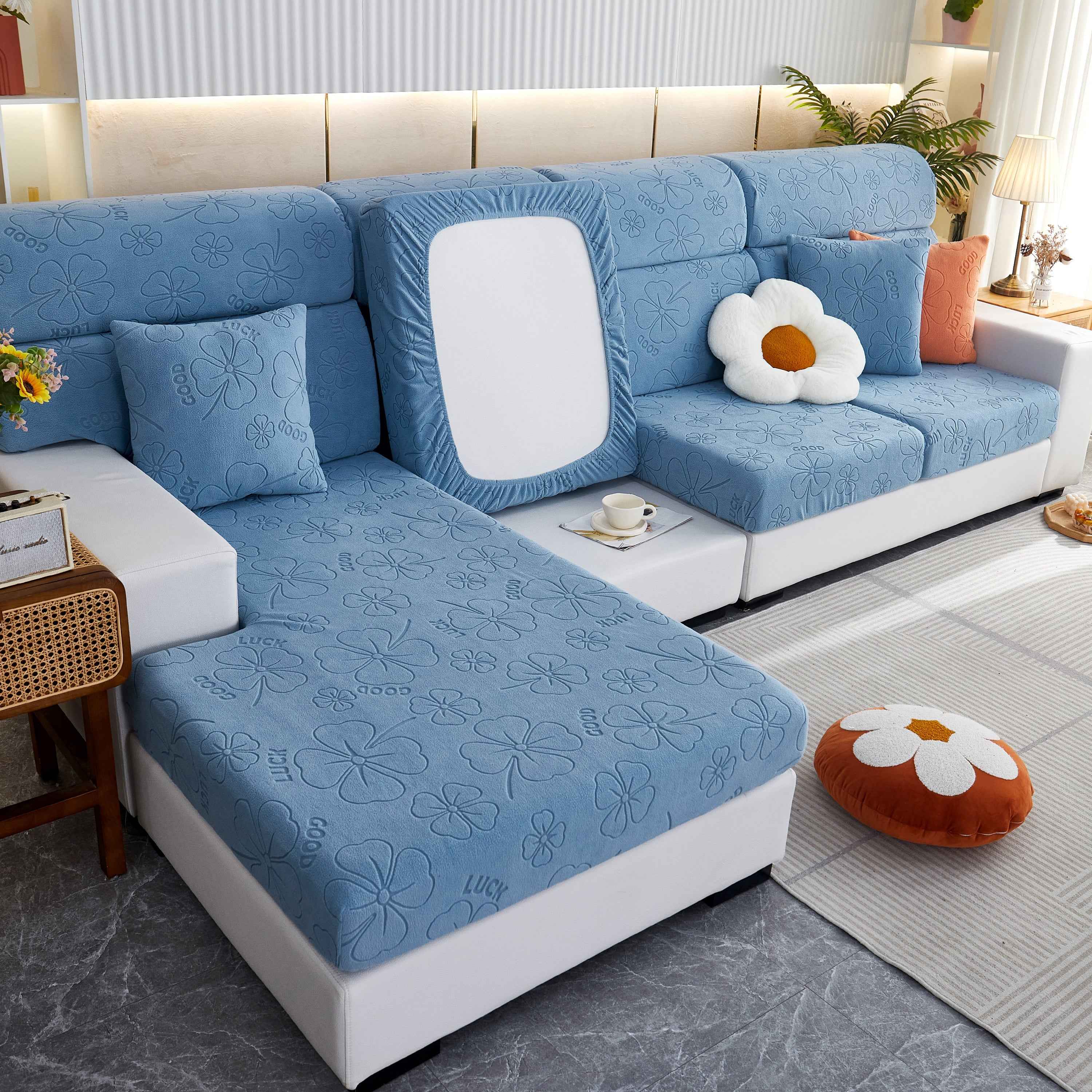 Lucky Clover Slipcover Non-Slip Stretch Jacquard Polar Fleece Sofa Cover for Pets, Cushions, Couches