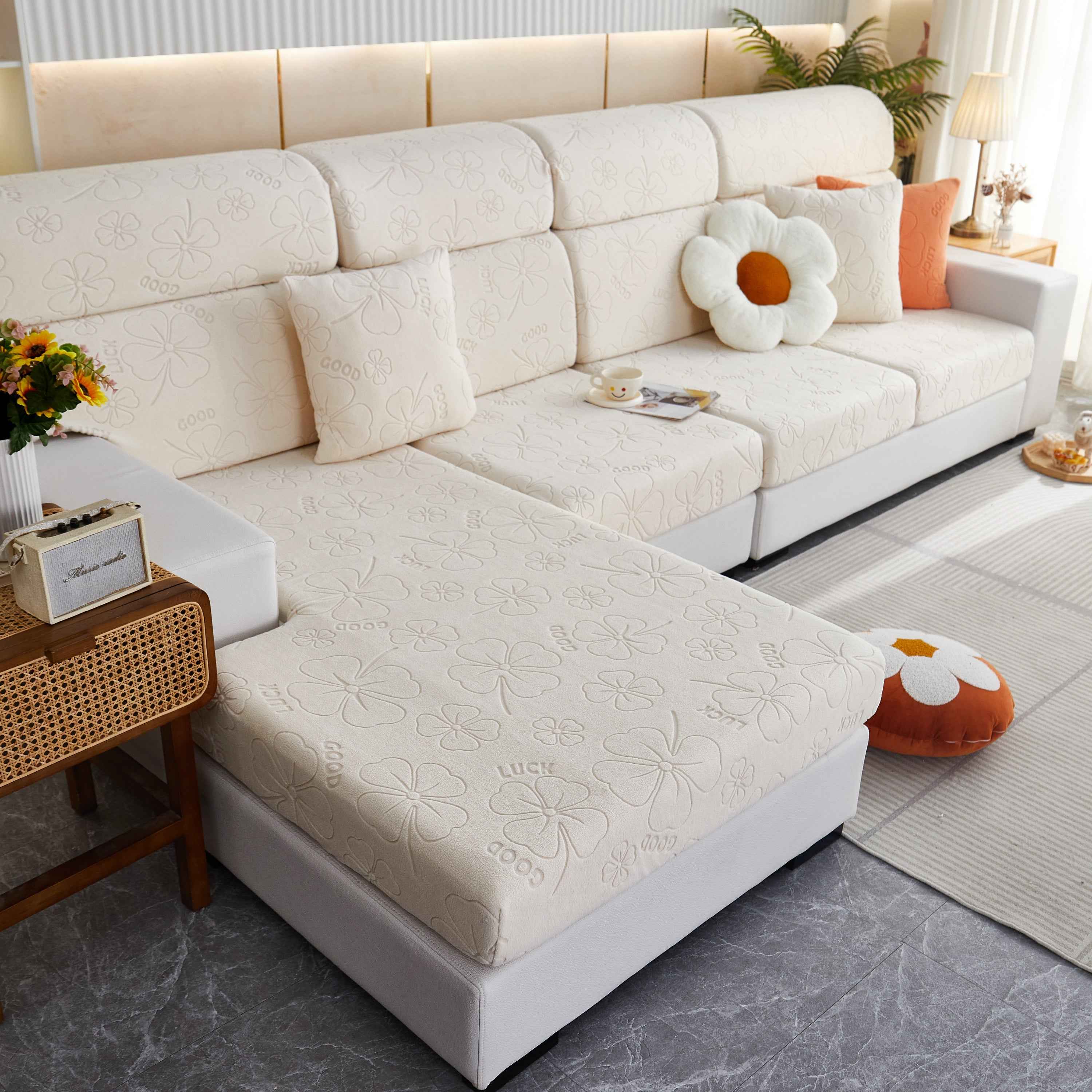 Lucky Clover Slipcover Non-Slip Stretch Jacquard Polar Fleece Sofa Cover for Pets, Cushions, Couches