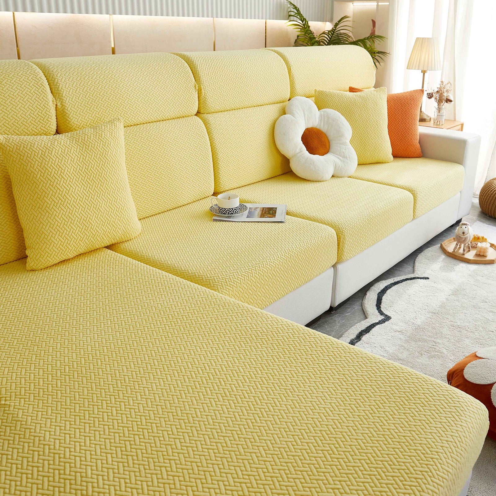 High Stretch Separate Cushion Covers Sofa Slipcover for L-Shaped Sectional Couch