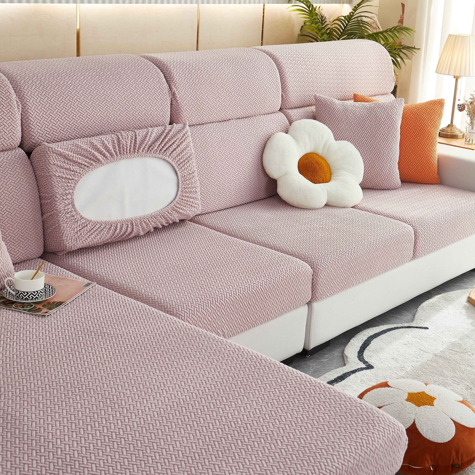 High Stretch Separate Cushion Covers Sofa Slipcover for L-Shaped Sectional Couch