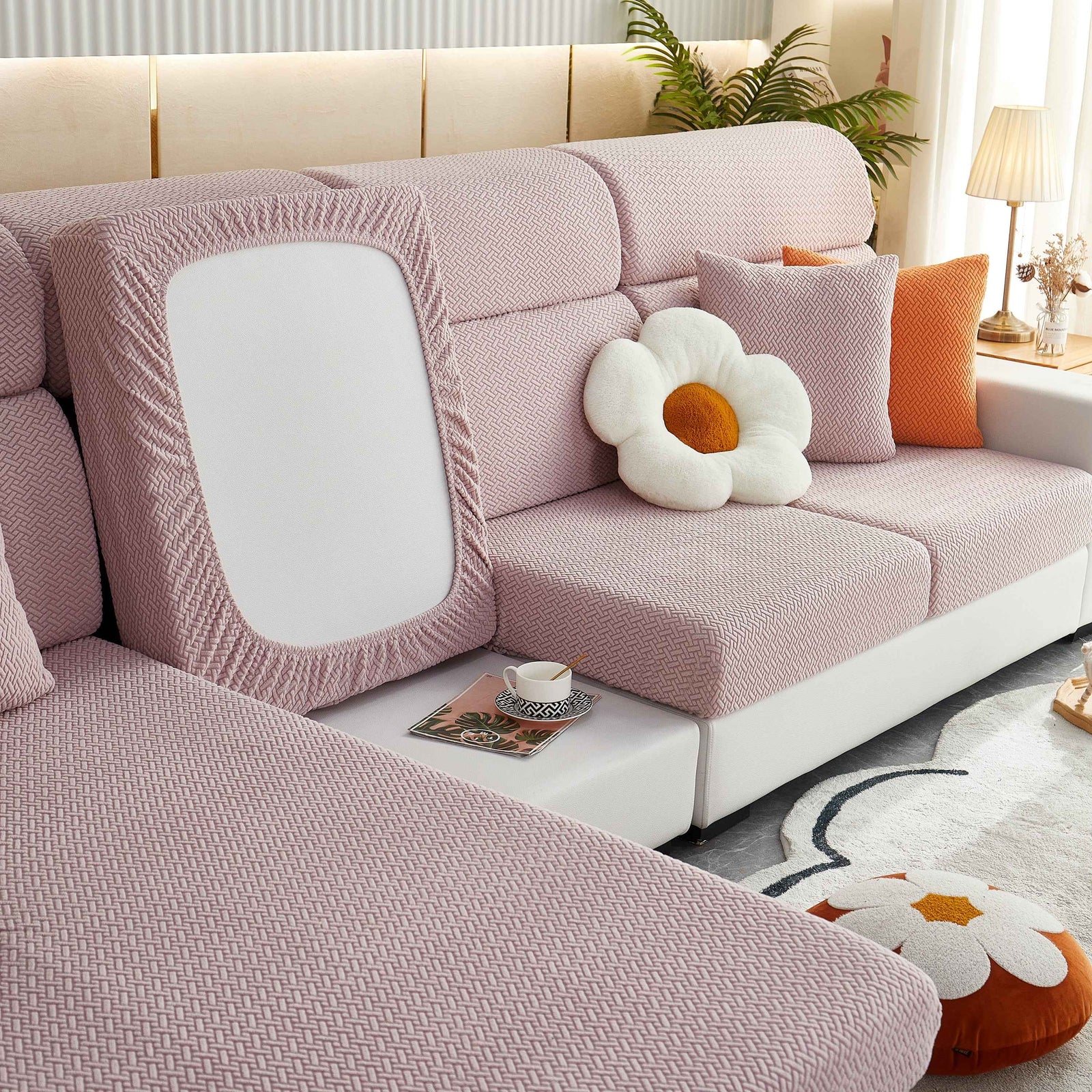 High Stretch Separate Cushion Covers Sofa Slipcover for L-Shaped Sectional Couch