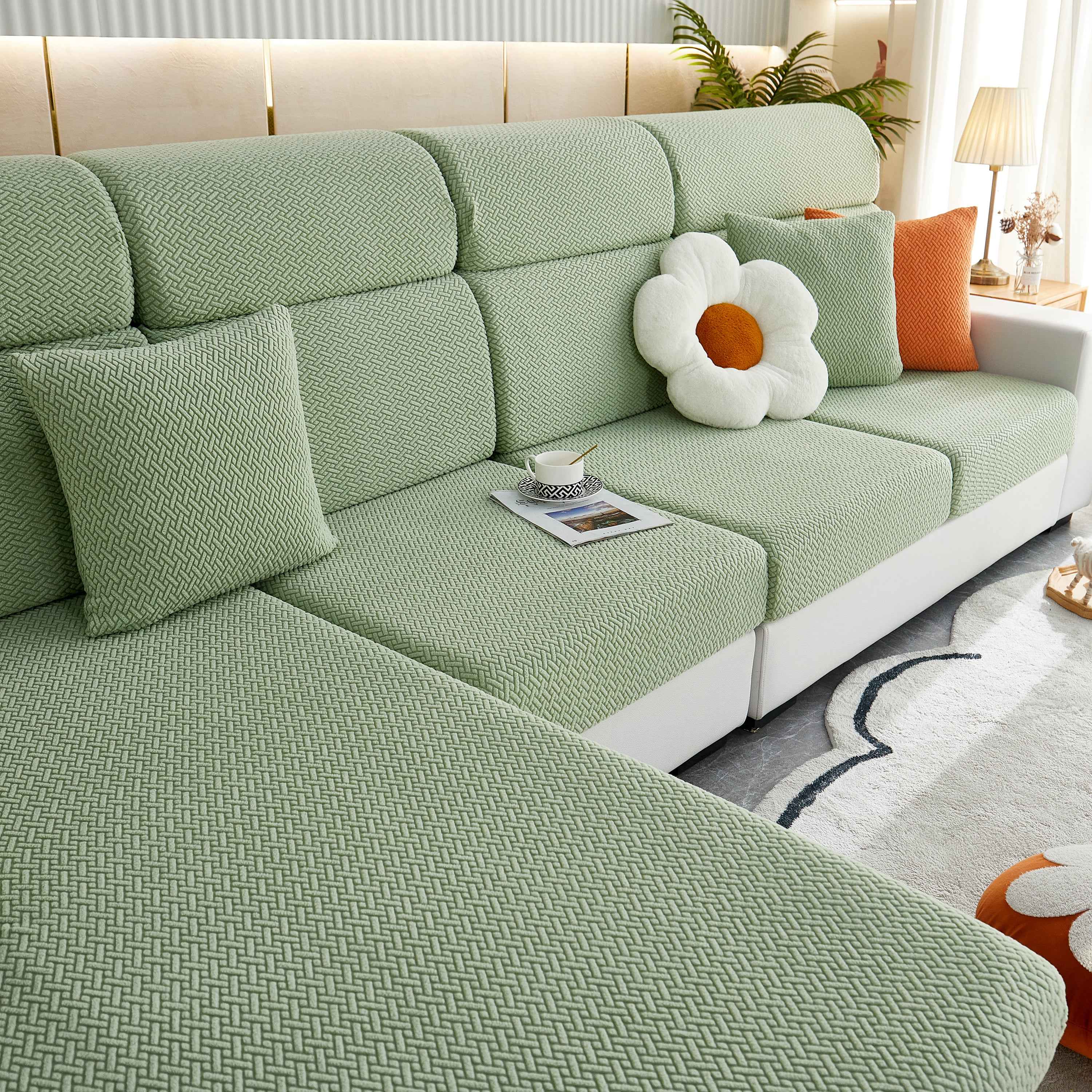 High Stretch Separate Cushion Covers Sofa Slipcover for L-Shaped Sectional Couch