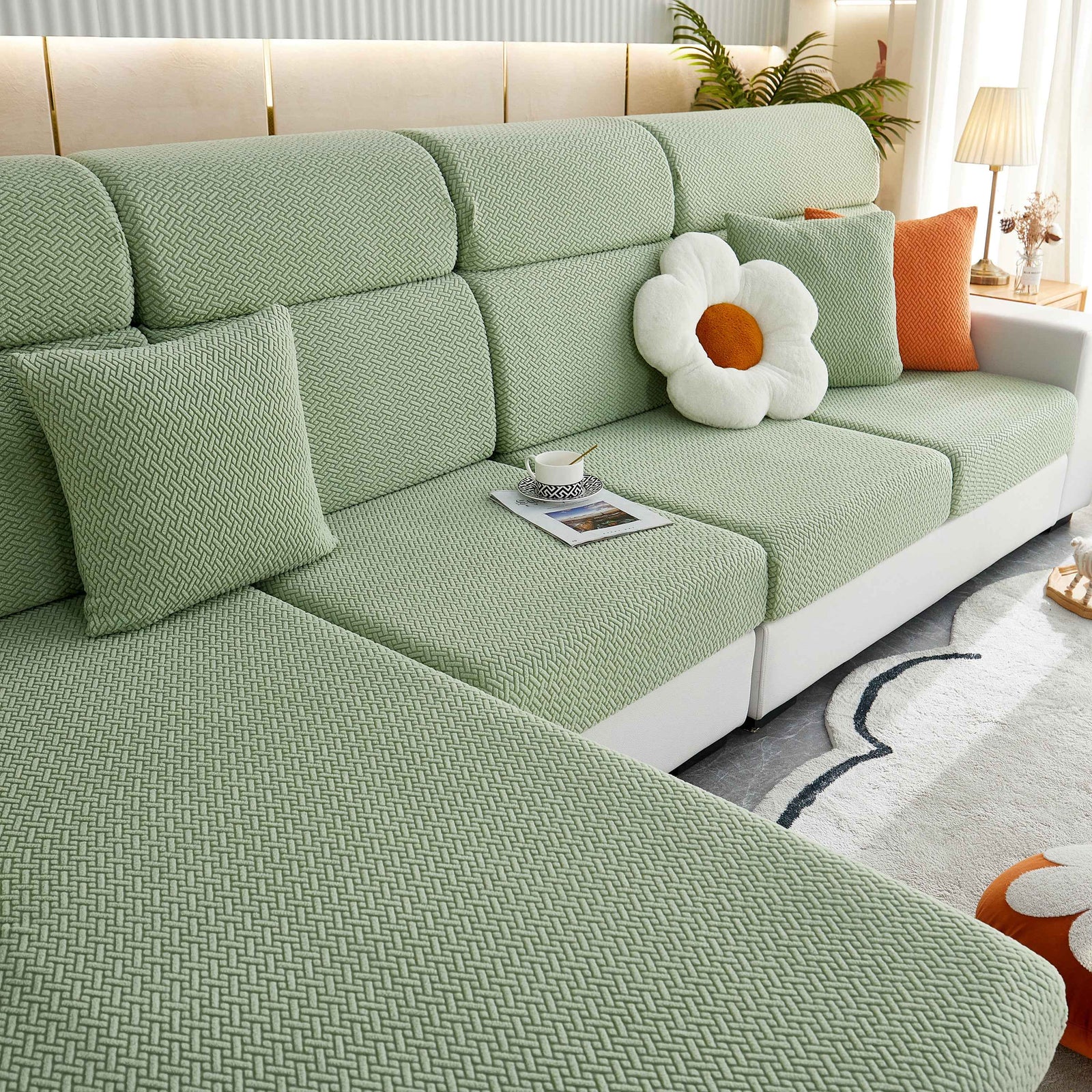 High Stretch Separate Cushion Covers Sofa Slipcover for L-Shaped Sectional Couch