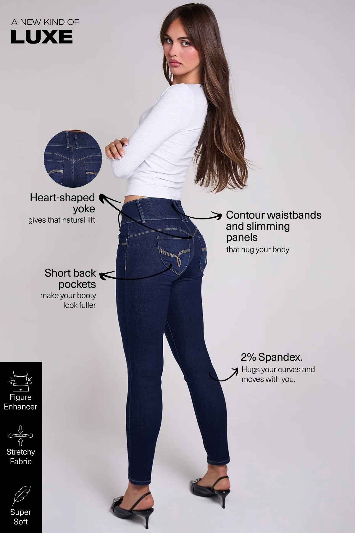 Women's Luxe Mid Rise 3-Button WannaBettaButt Skinny Jeans