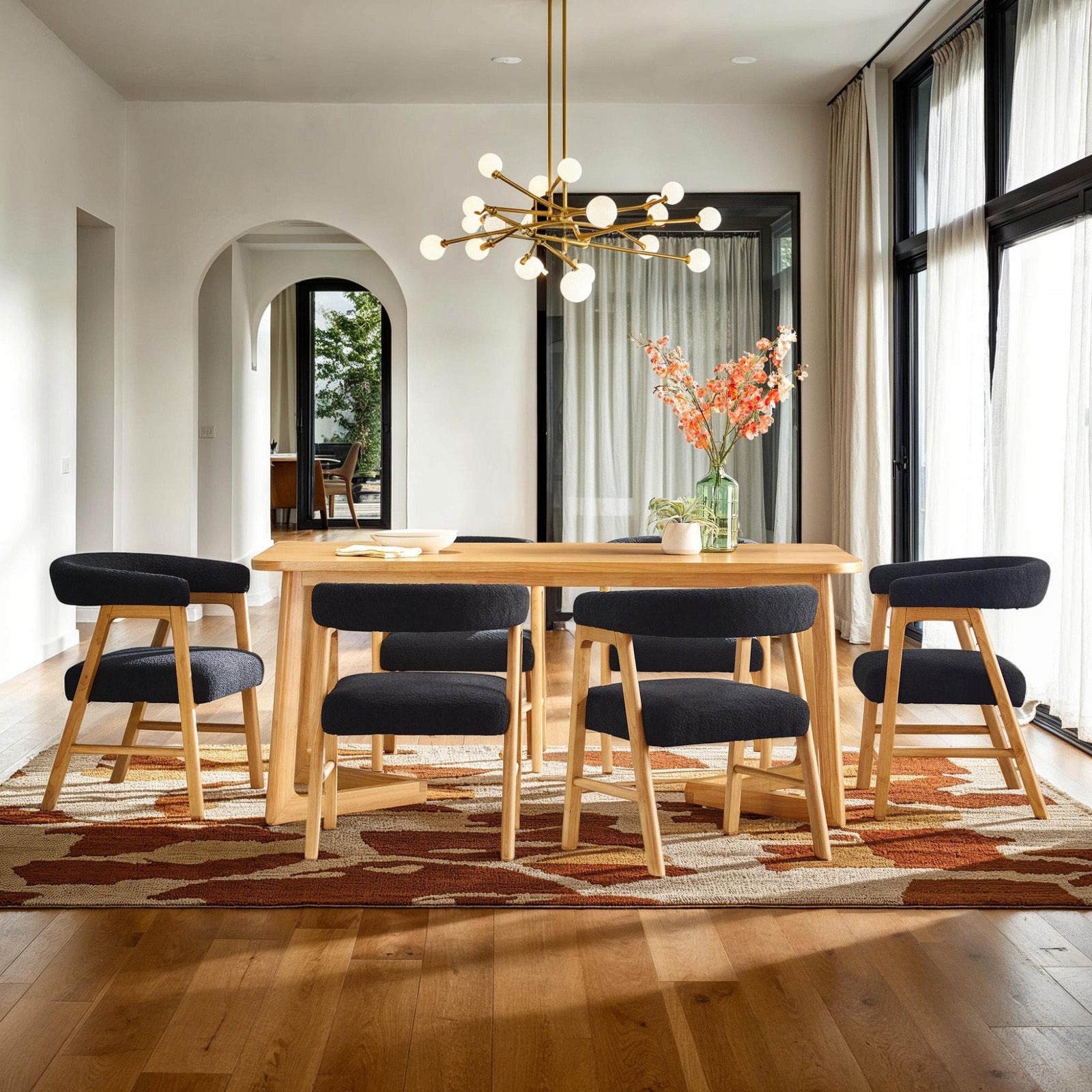 Ezra Modern Solid Wood Dining Chair with Boucle Upholstery (Set of 2)