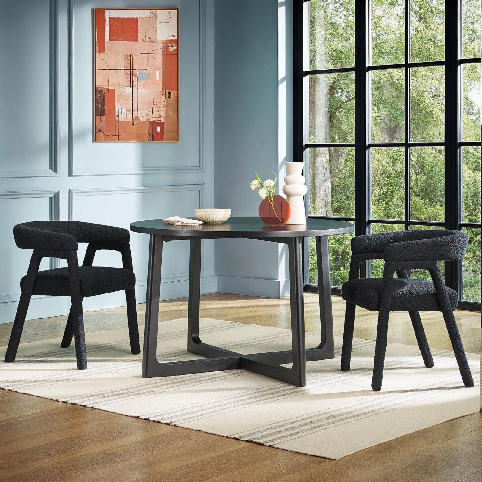 Ezra Modern Boucle Solid Wood Rounded Back Dining Chair (Set of 2)