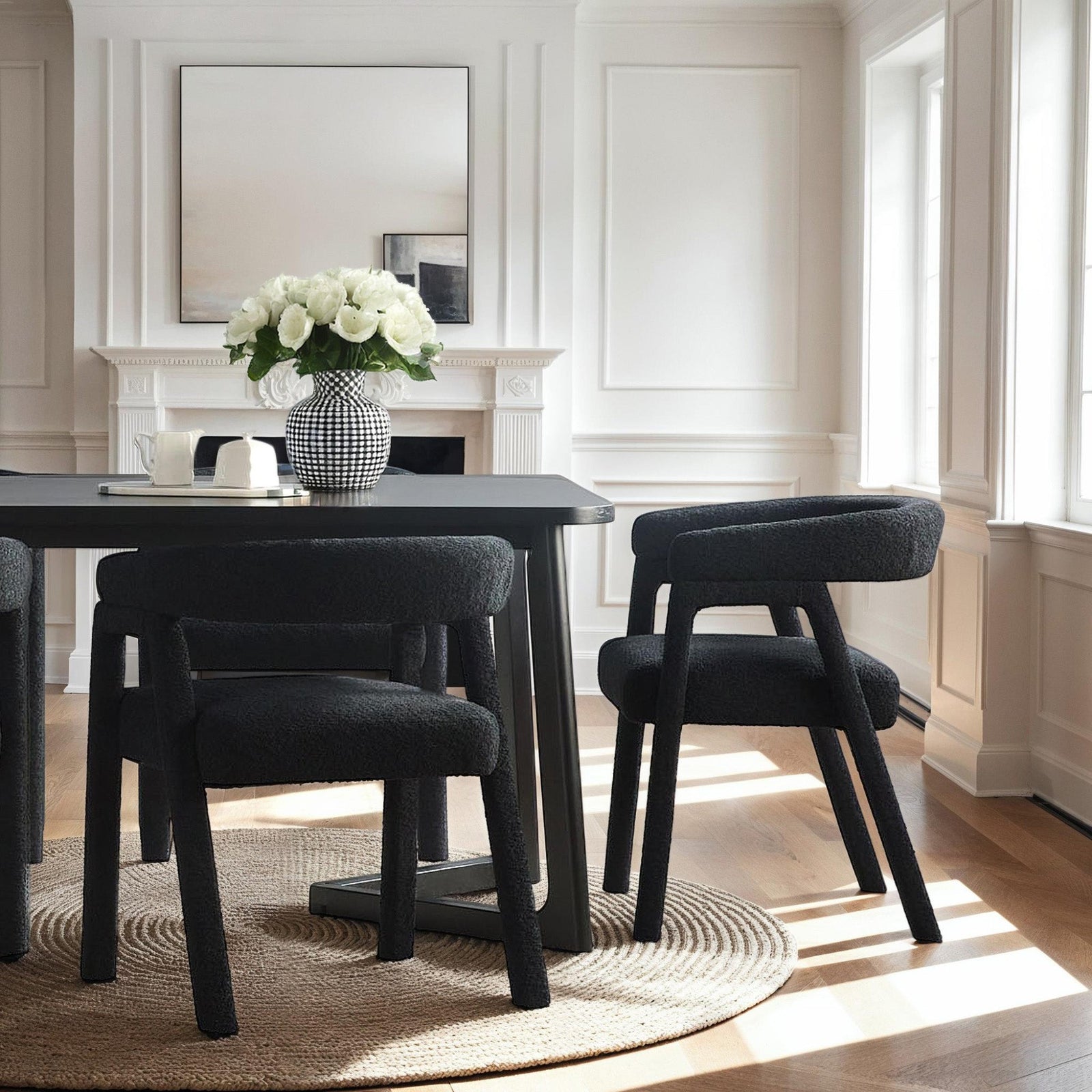 Ezra Modern Boucle Solid Wood Rounded Back Dining Chair (Set of 2)