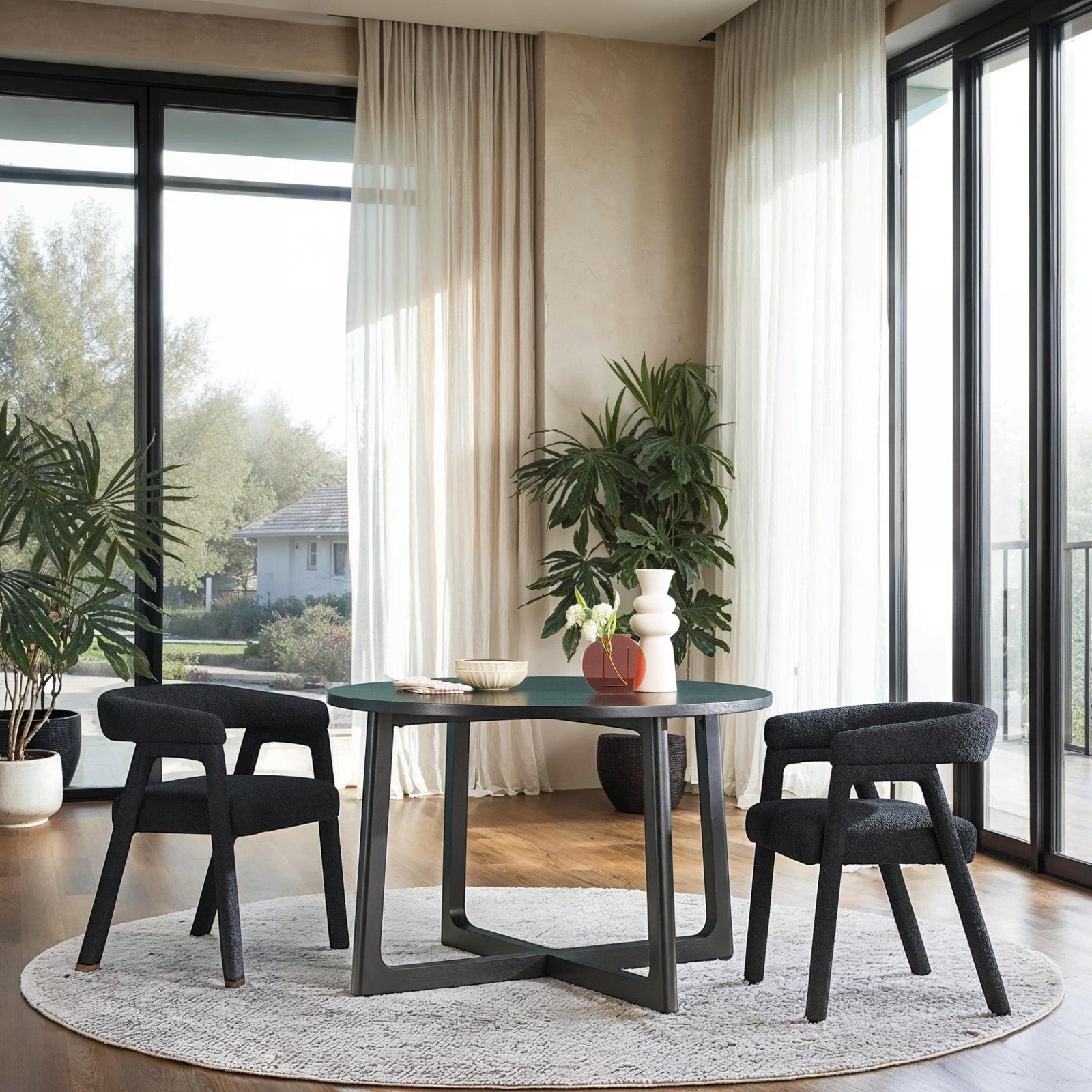 Ezra Modern Boucle Solid Wood Rounded Back Dining Chair (Set of 2)