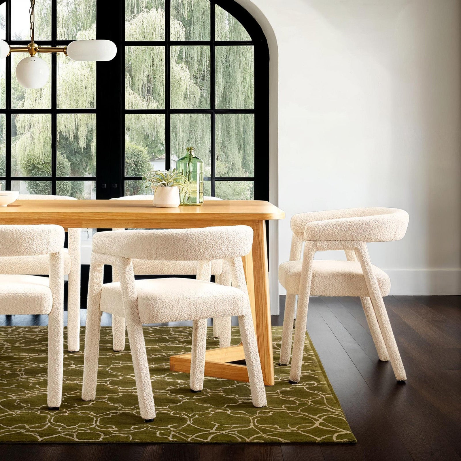 Ezra Modern Boucle Solid Wood Rounded Back Dining Chair (Set of 2)