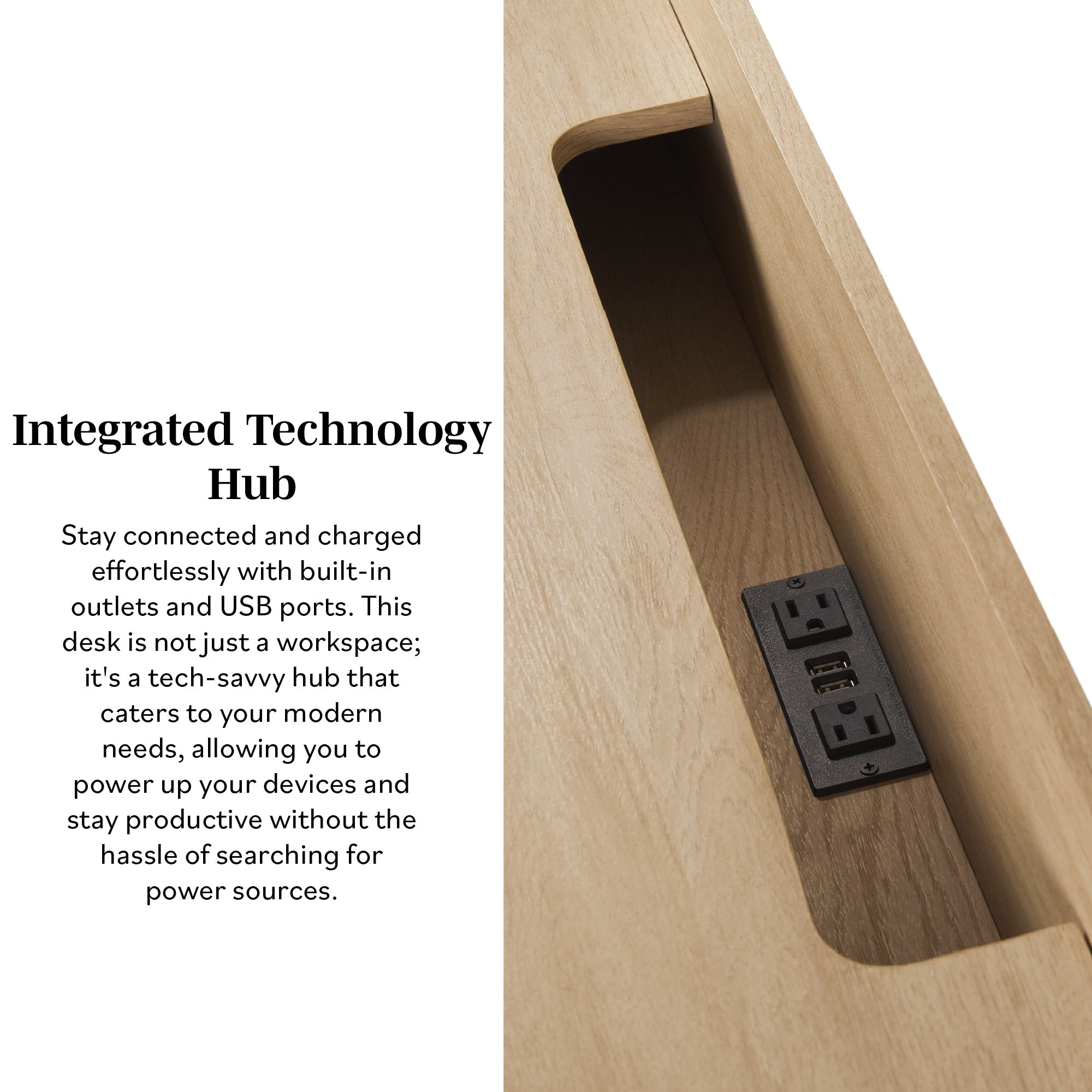 Holmes Modern Scandinavian Reeded Writing Storage Desk with USB