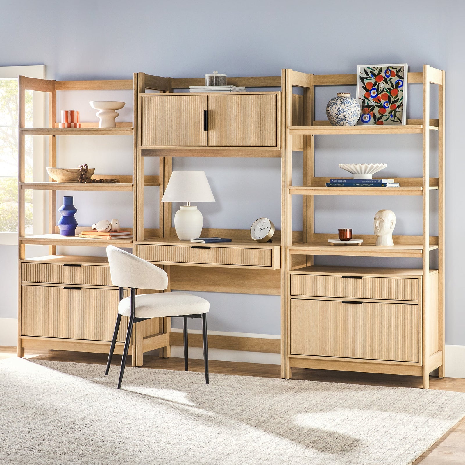 Holmes Modern Scandinavian Reeded Writing Storage Desk with USB