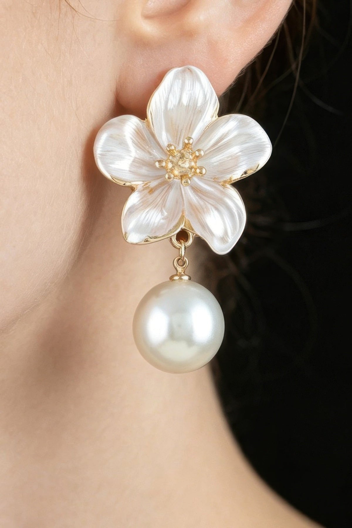 Women's Drop Earrings Pearl Flower Accent BYMANYC ® New York ELEGANT FLORAL DANGLE EARRINGS - New Collection