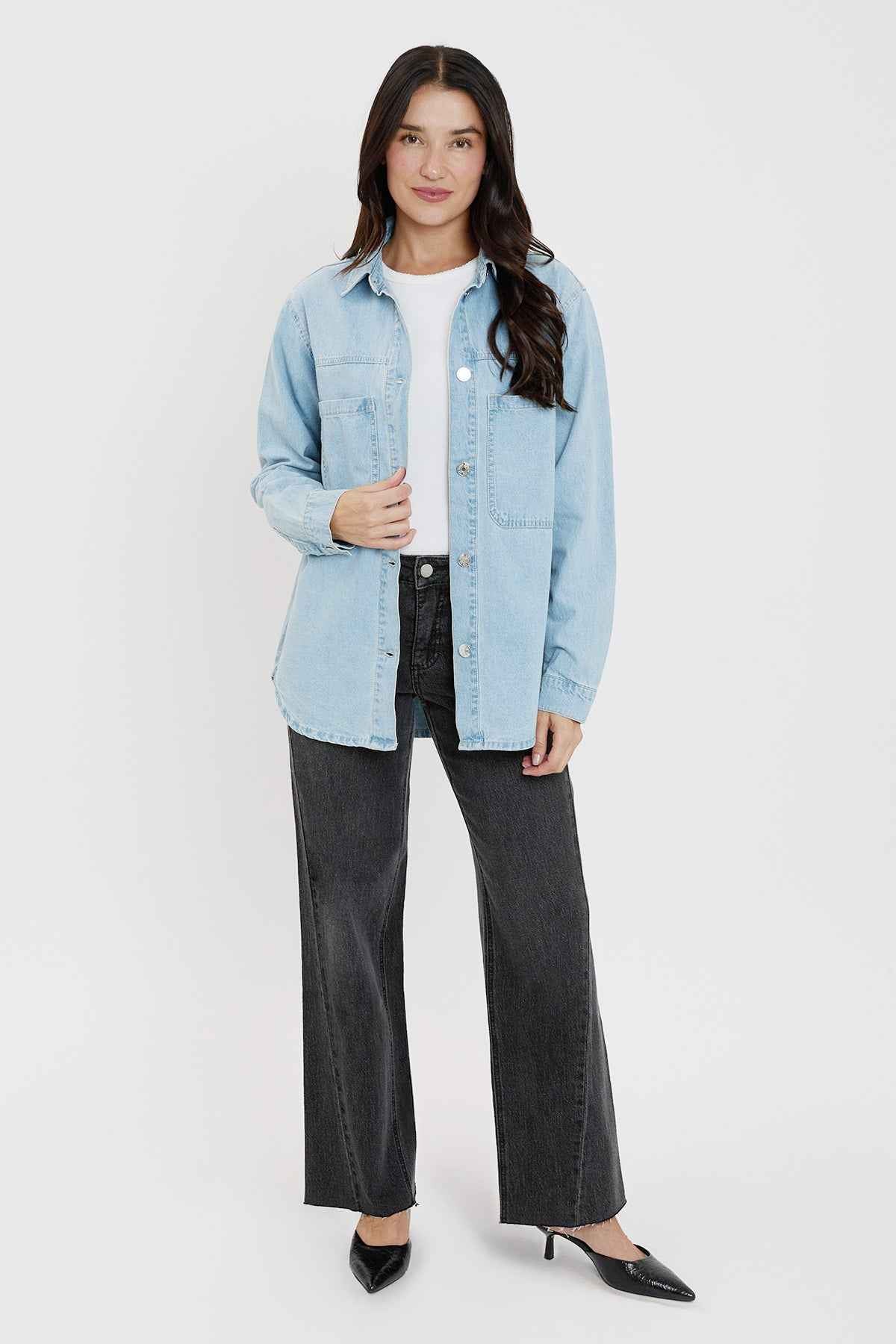 Women’s Oversized Shacket with Front Patch Pockets