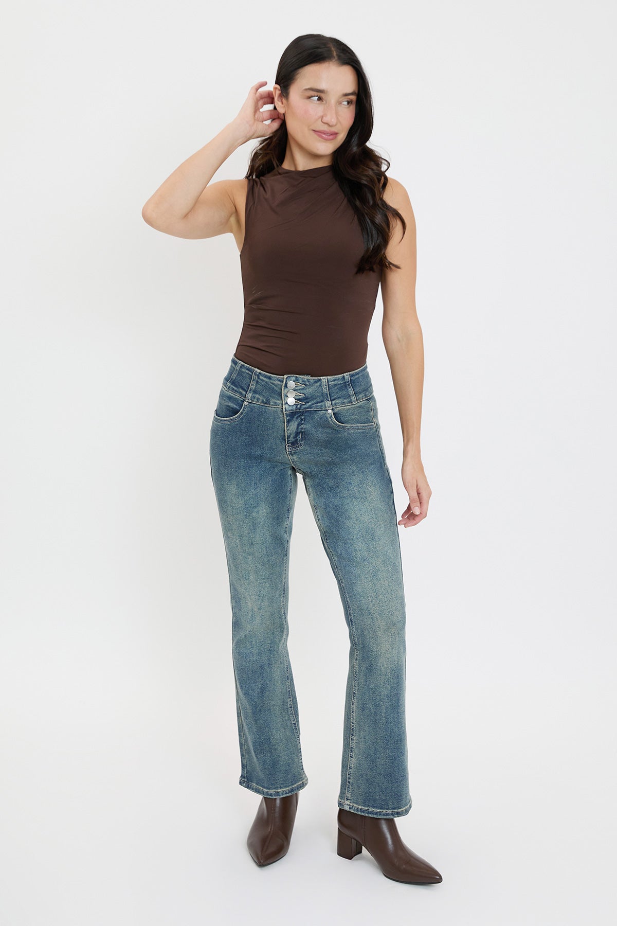Women's 3-Button Premium Stretch Bootcut Jeans