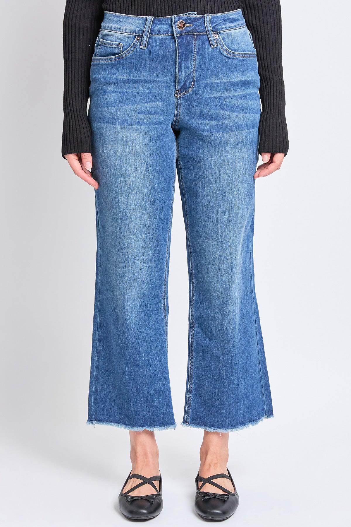 Women's High Rise Wide Leg Crop Raw Hem Jean