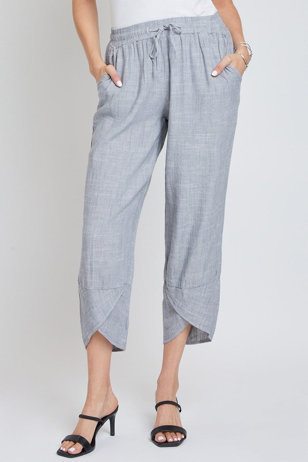 Women's Linen Elastic Waist with Tulip Hem Pant
