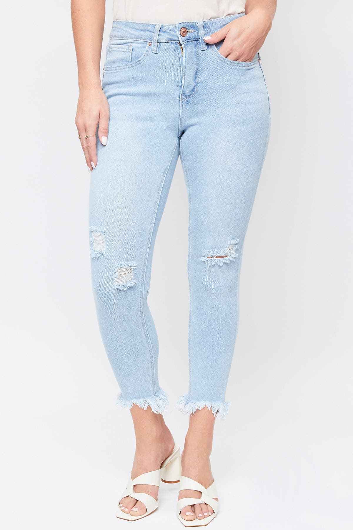 Women's Vintage High Rise Frayed Hem Ankle Jean
