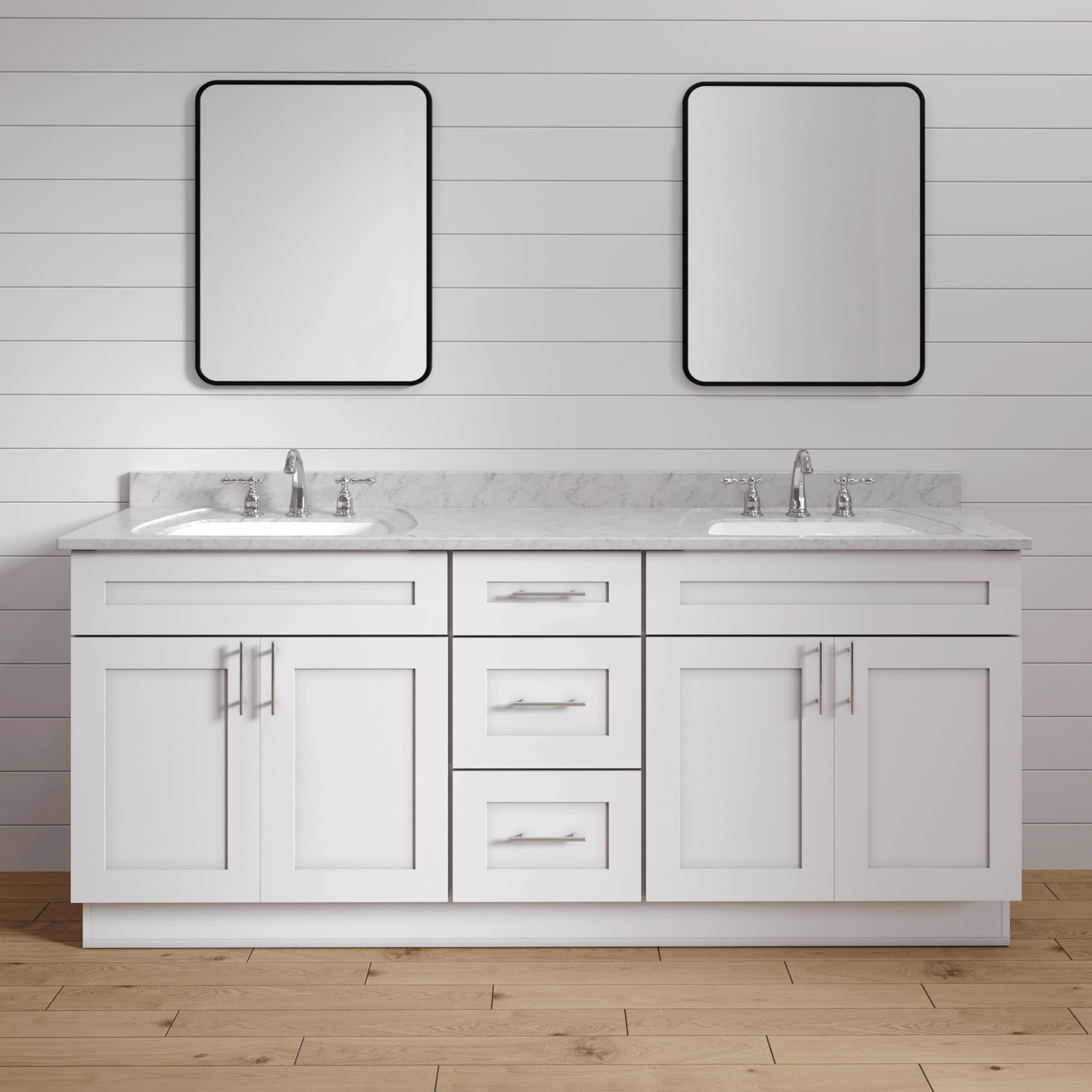 84 Inch White Shaker Double Sink Bathroom Vanity with Drawers