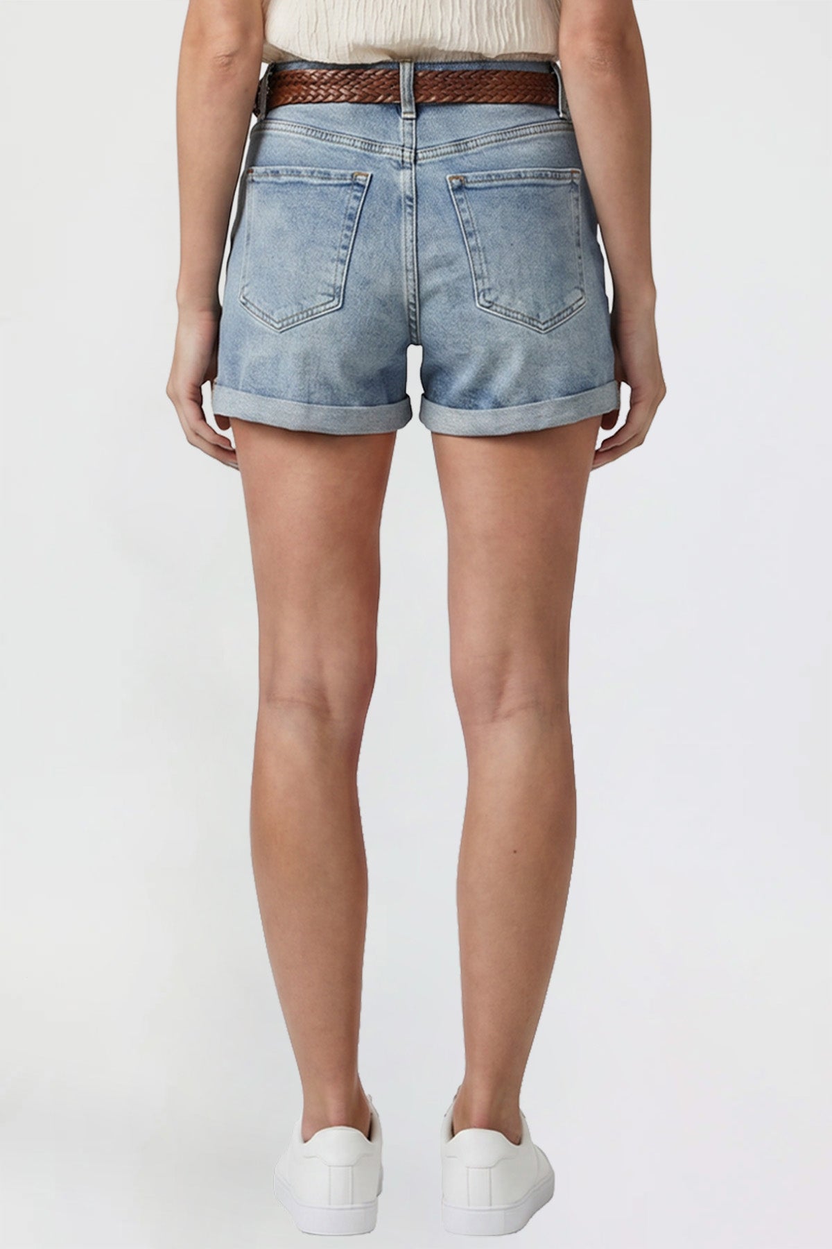 Women's Belted Premium Stretch Fold-Over Cuff Shorts