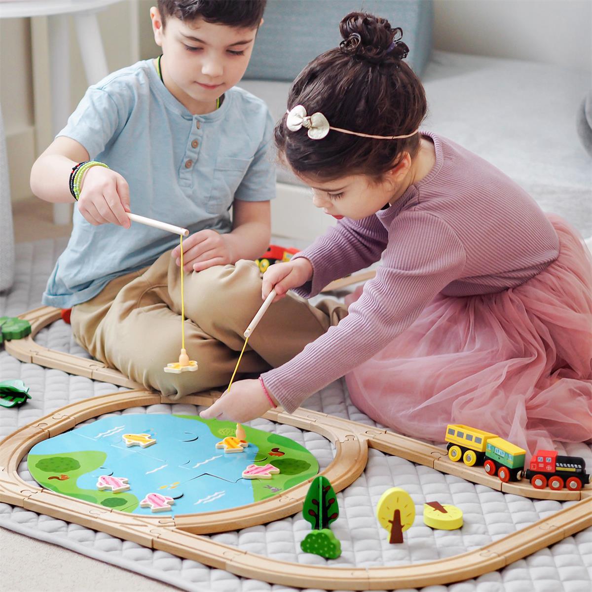 Tiny Land Wooden Train Set 110 Pcs