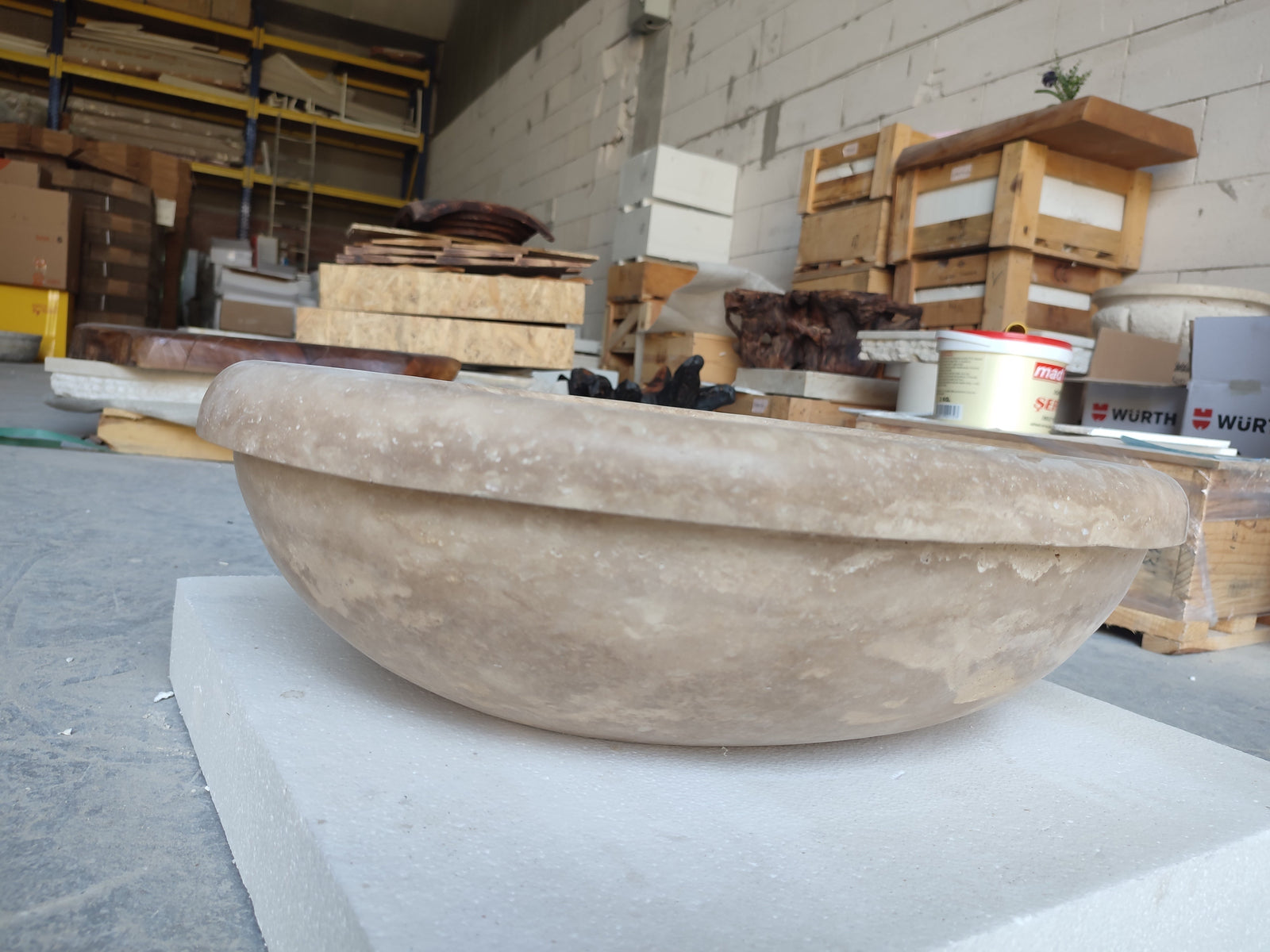 Walnut Travertine Natural Stone Vessel Sink Honed and Filled  (W)17