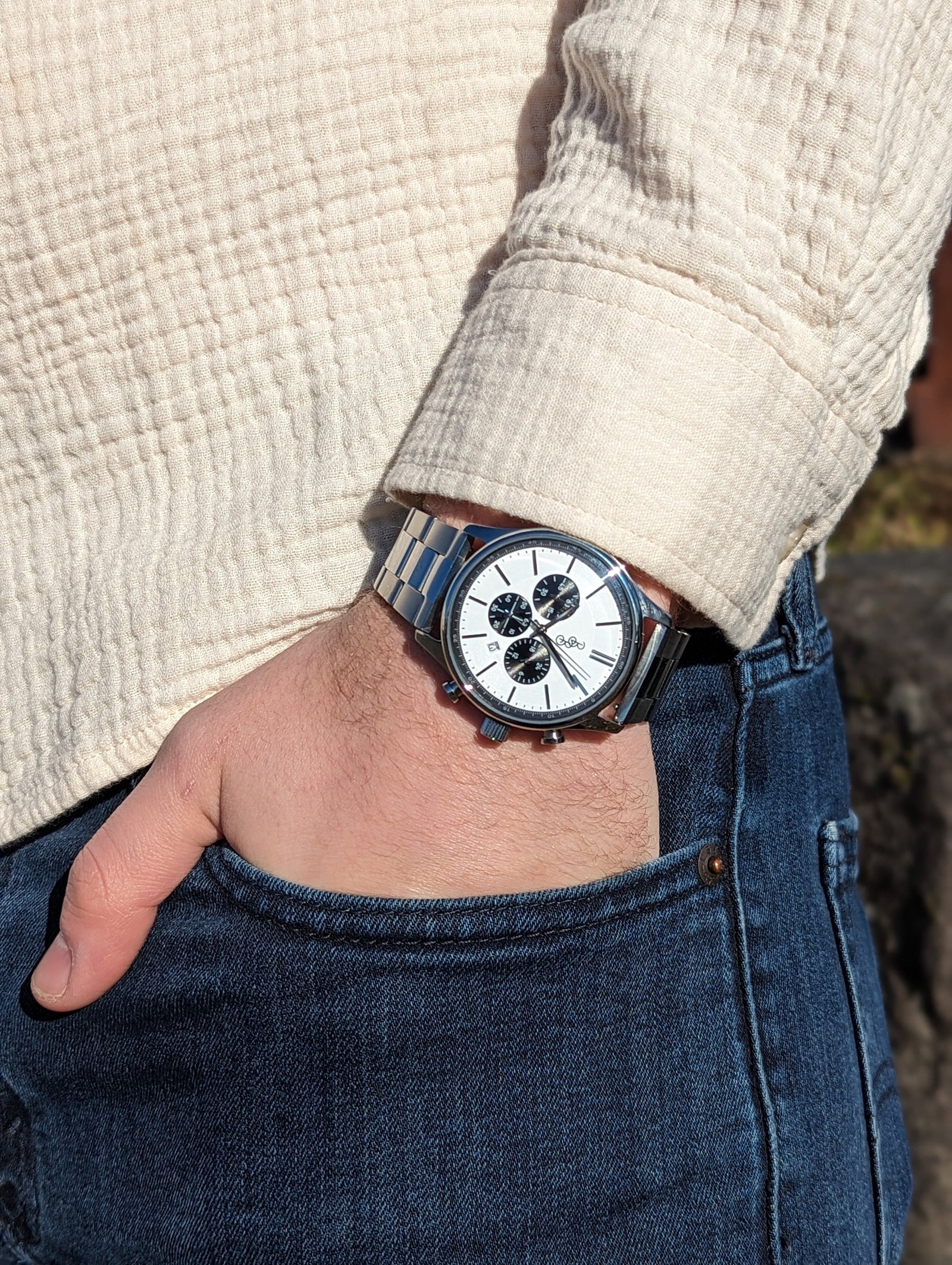 White and Black Chronograph Watch