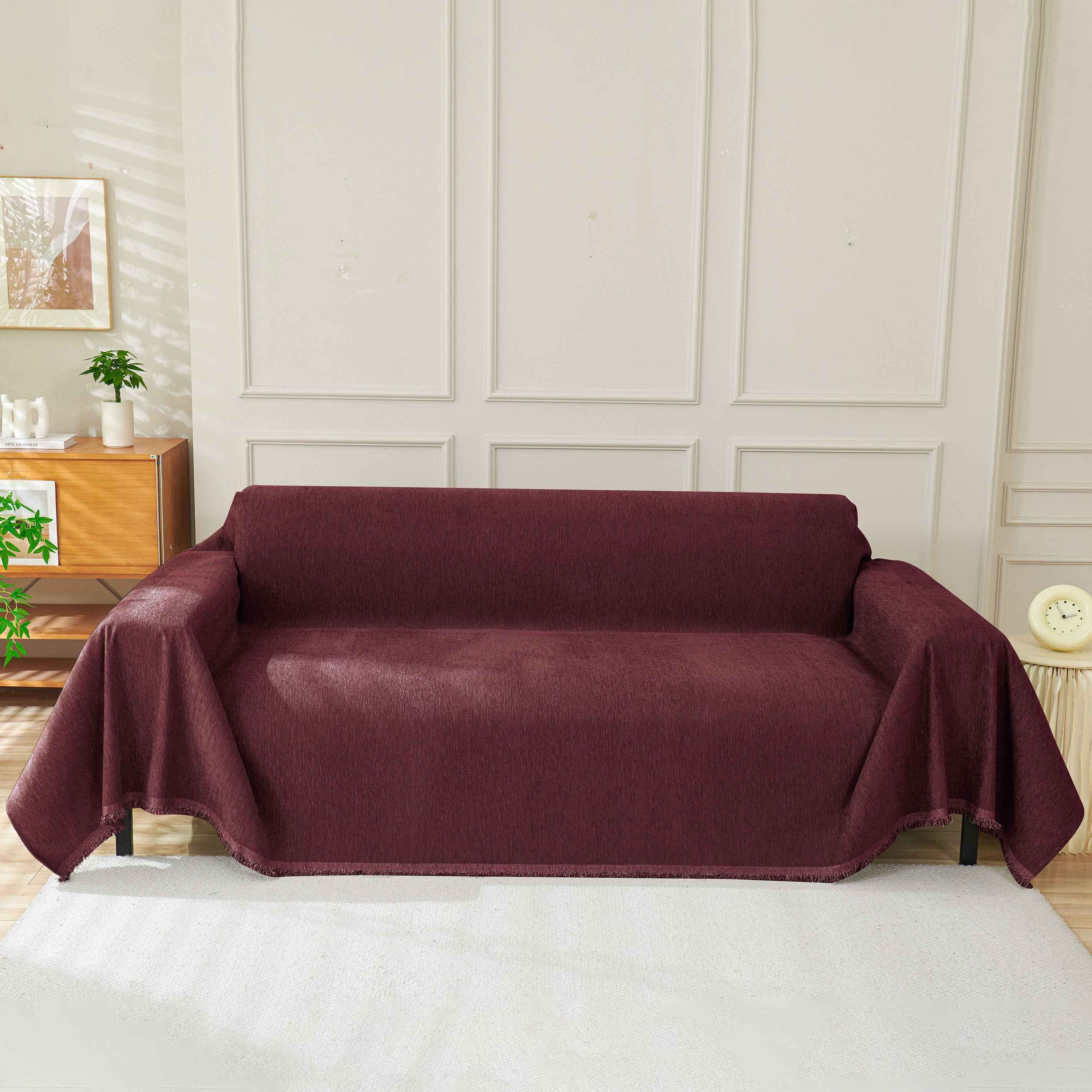 Solid Color Chenille Sofa Throw Blanket, Soft & Plush Decorative Couch Throw Cover