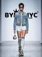 Women's Denim Jacket Pearl Embellished Fringe BYMANYC ® New York CONTEMPORARY VIBRANT MODERN OUTERWEAR - New Collection