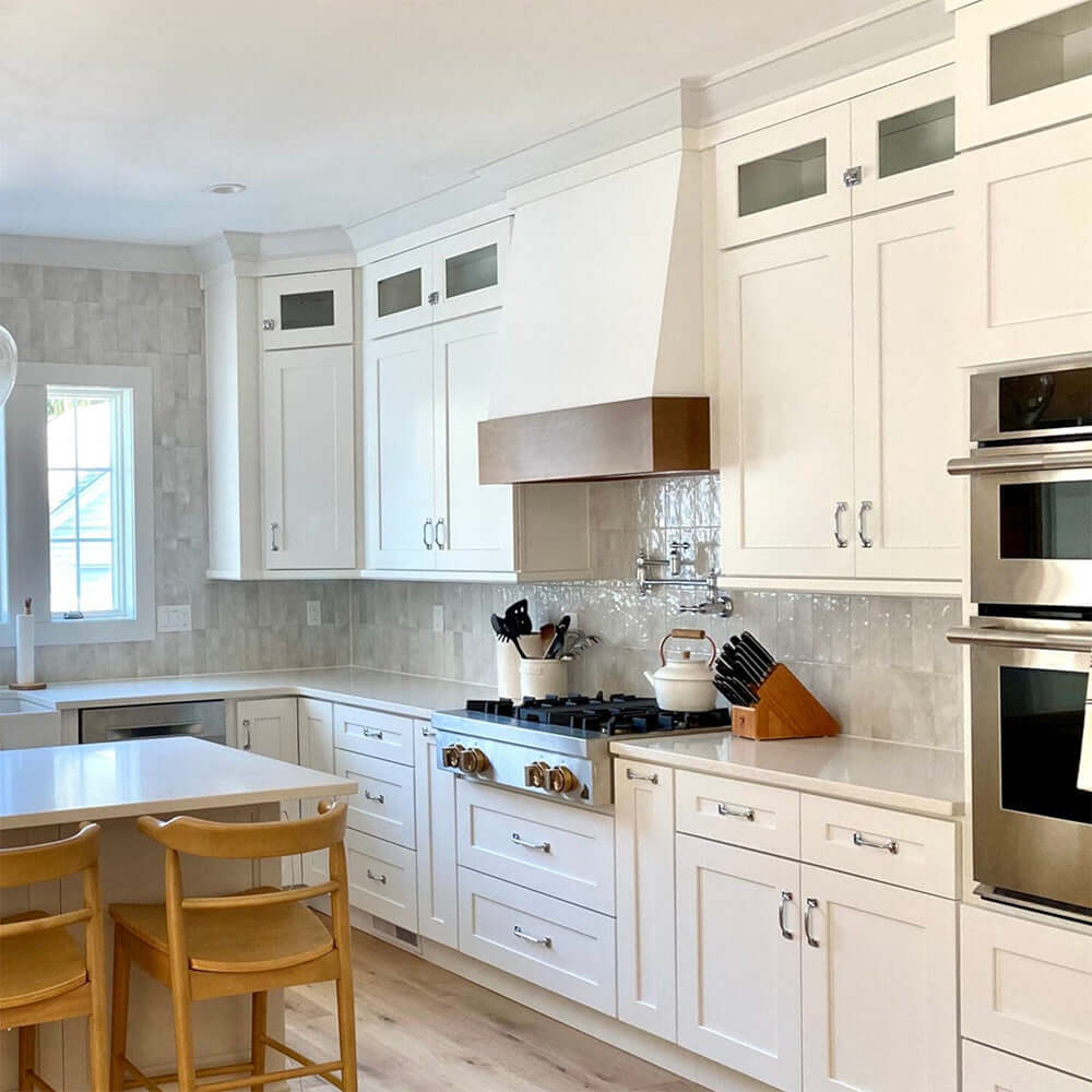 Wood Range Hood With Angled Front and Walnut Band - 30