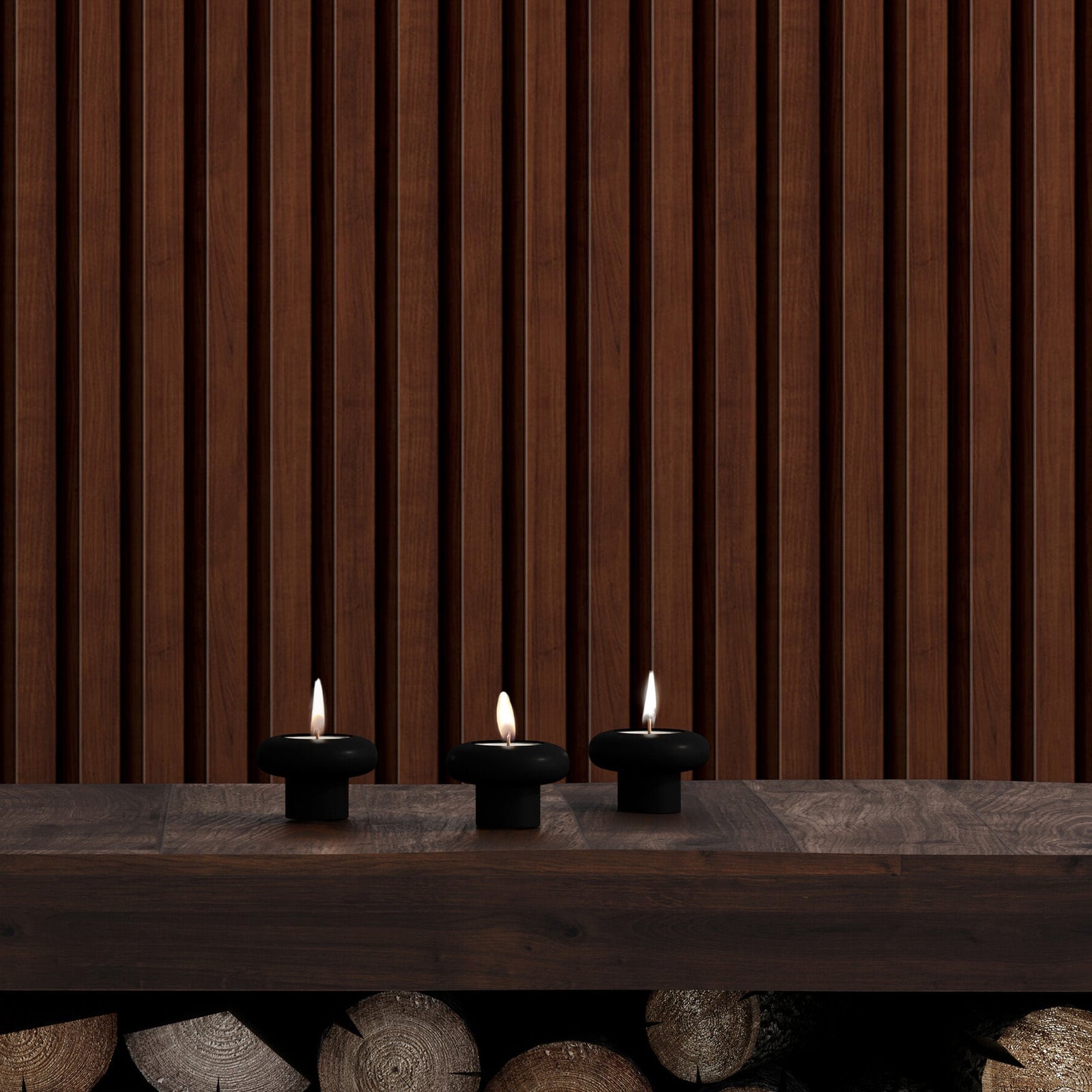 Wooden Vertical Panel Wallpaper. Dark Brown Wainscot Hardwood Wall Mural Print. #6734