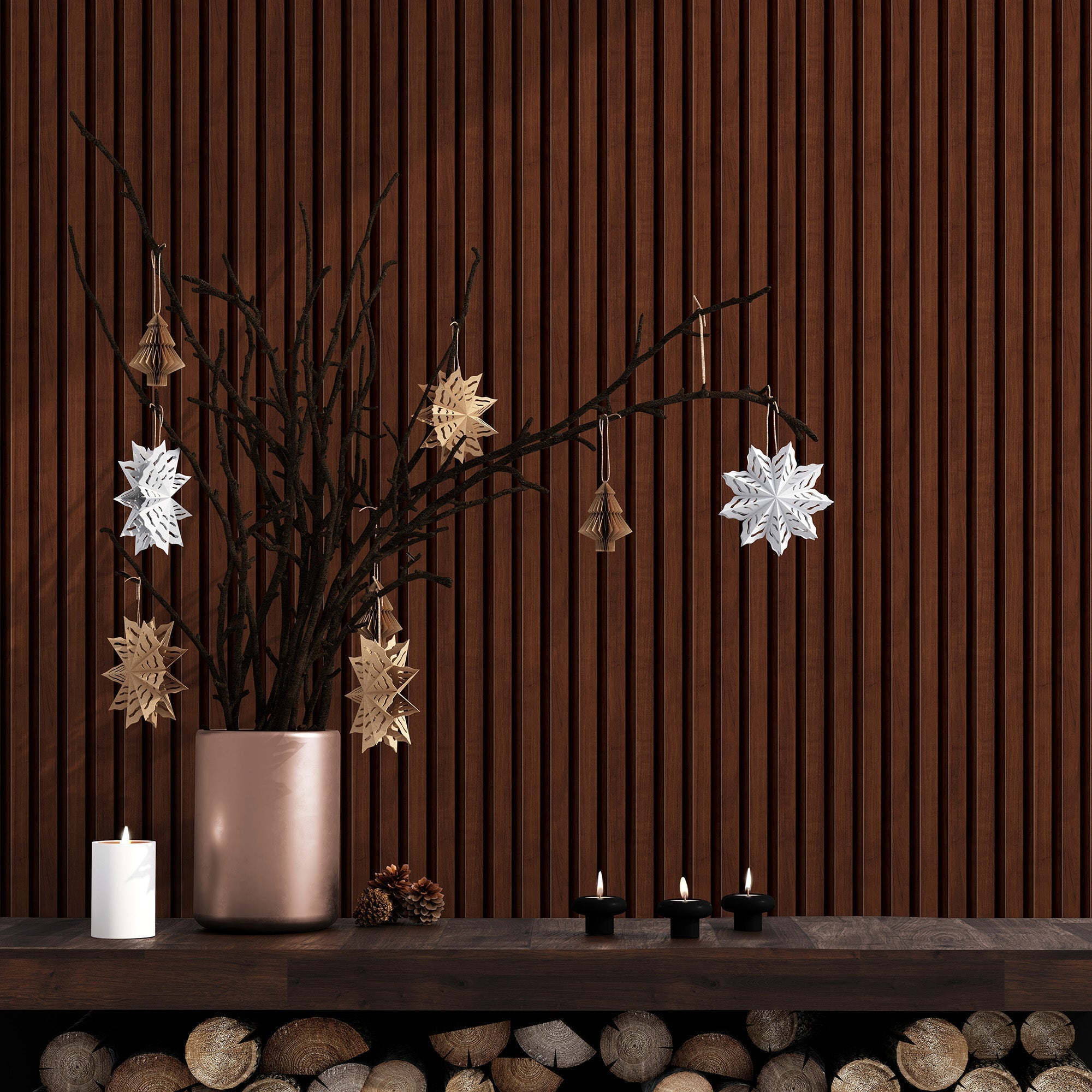 Wooden Vertical Panel Wallpaper. Dark Brown Wainscot Hardwood Wall Mural Print. #6734