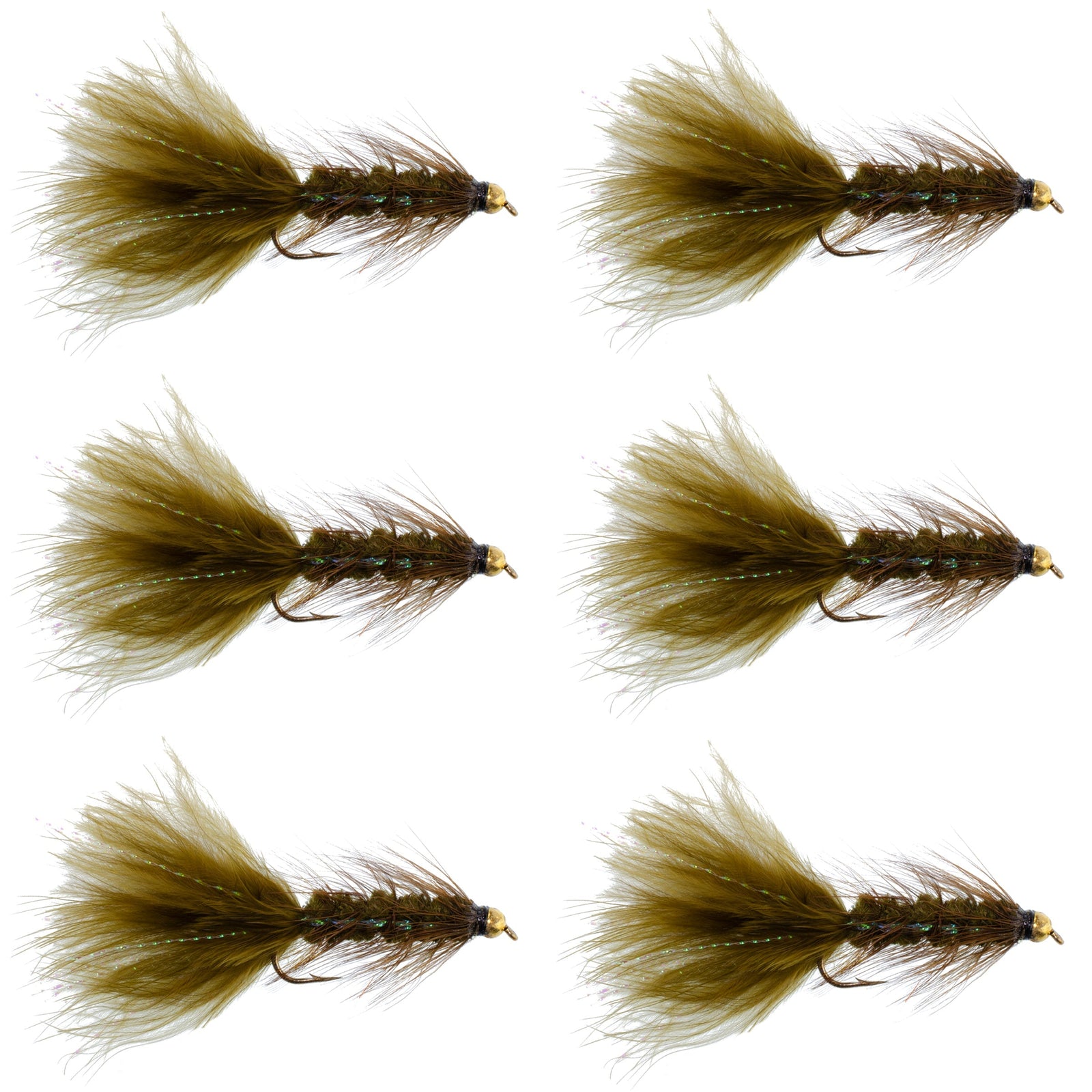 Dark Olive Bead Head Crystal Woolly Bugger Classic Streamer Flies - Set of 6 Trout Fly Fishing Flies - Hook Size 4