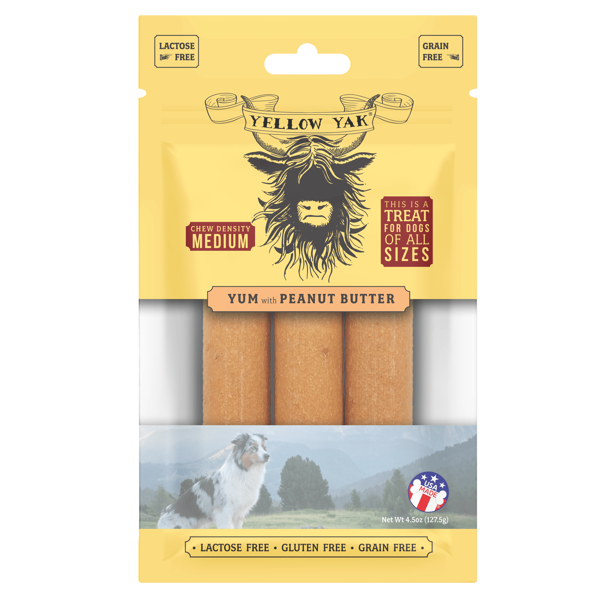Yellow Yak Peanut Butter Yum Medium Density Chew 4.5 Oz (Pack of 6)