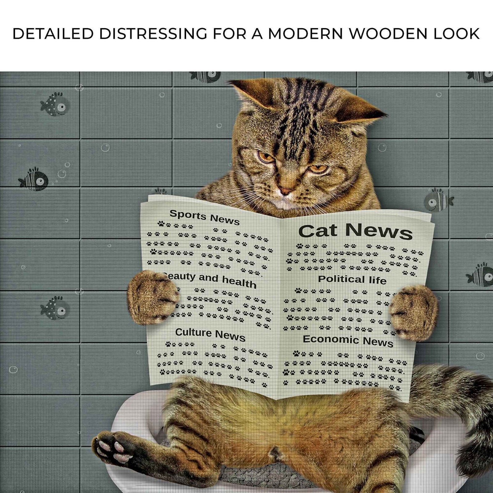 Cat Toilet Reading Newspaper Canvas Wall Art