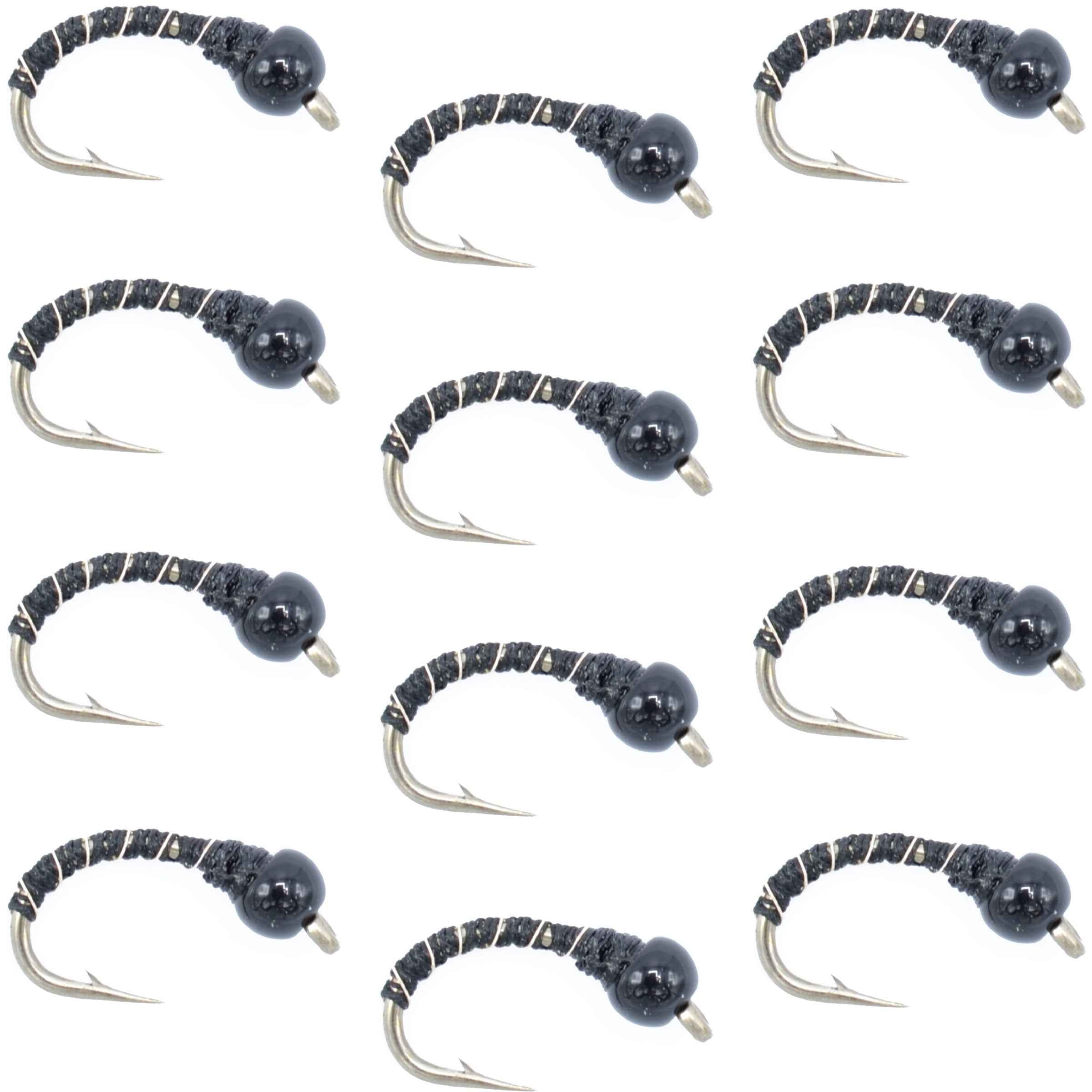 Black Zebra Midge - Black Bead Head - 1 Dozen - Size 24 - Tailwater and Lake Fly Fishing Flies