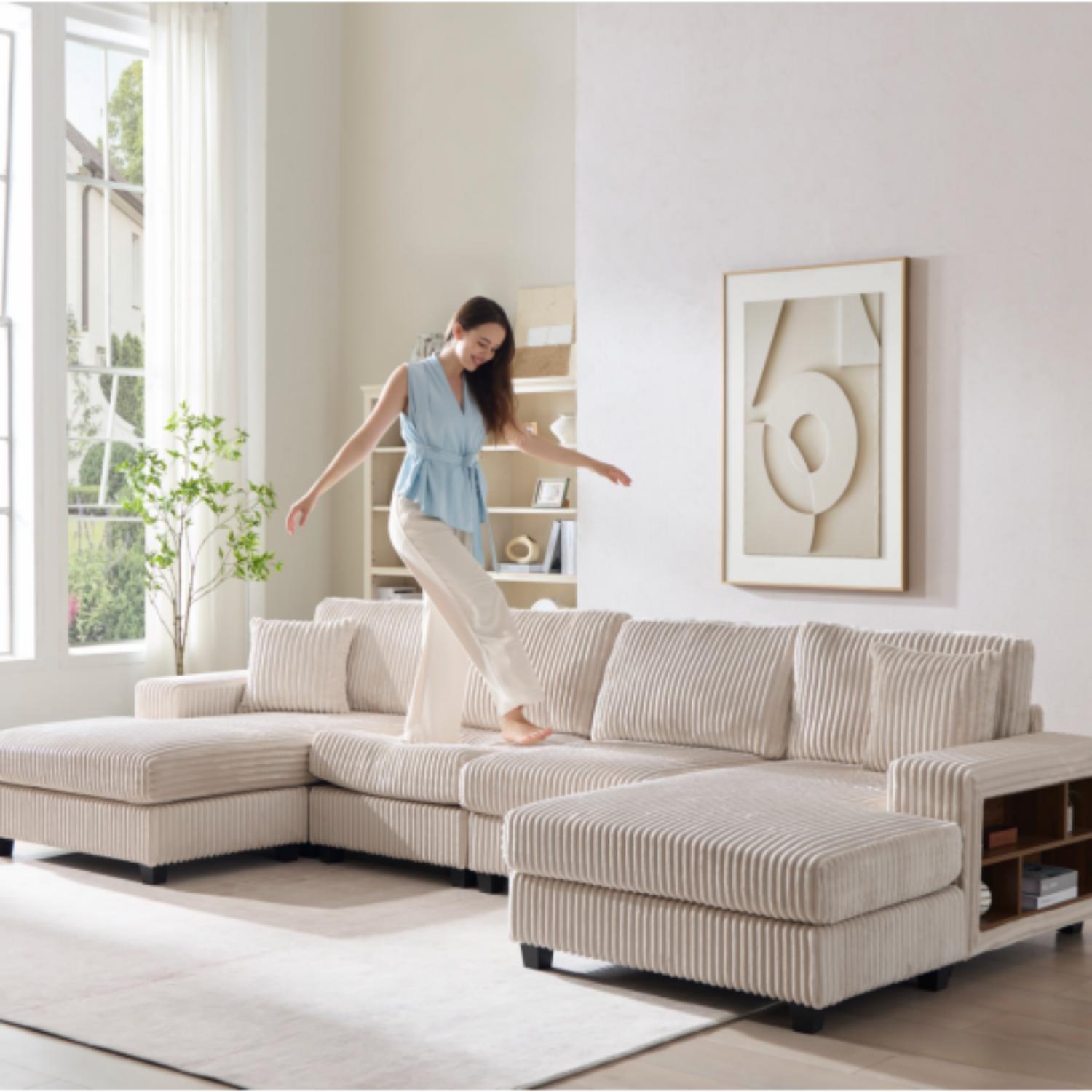U-Shaped Convertible Sofa, 4 Seater Large Living Room Lounge