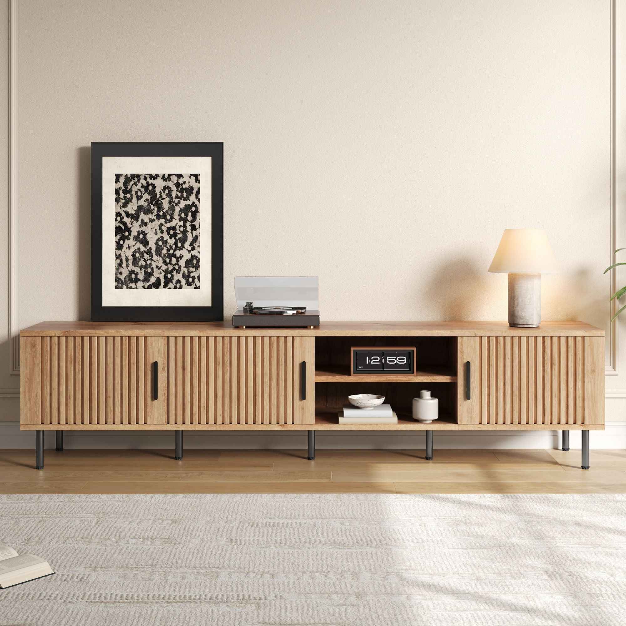 78" TV Stand For TVs Up To 85" With Closed Storage, Living Room Entertainment Center - Natural Wood