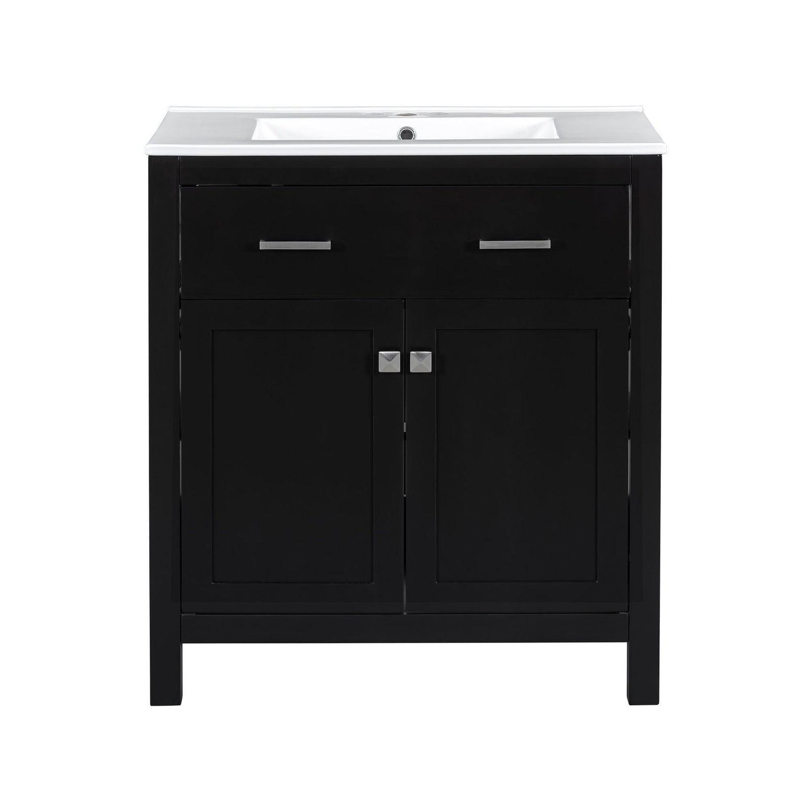 Bathroom Vanity With Ceramic Sink, Modern Single Bathroom Cabinet With 2 Doors And A Shelf, Soft Close Doors