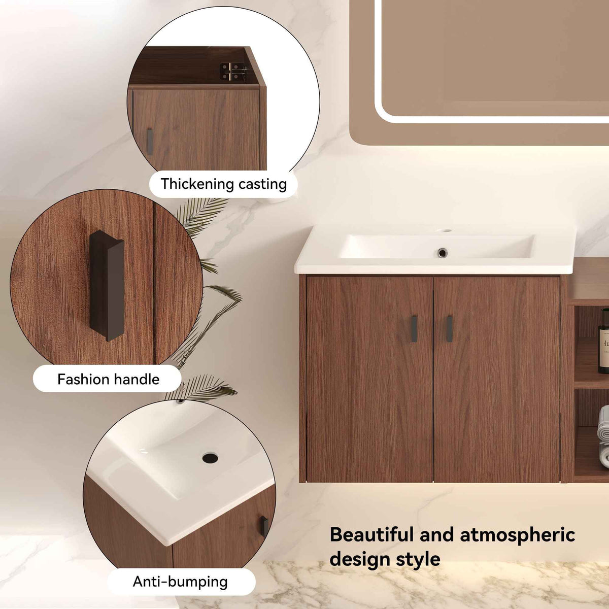 Soft Close Doors Bathroom Vanity With Small Storage Shelves, 24