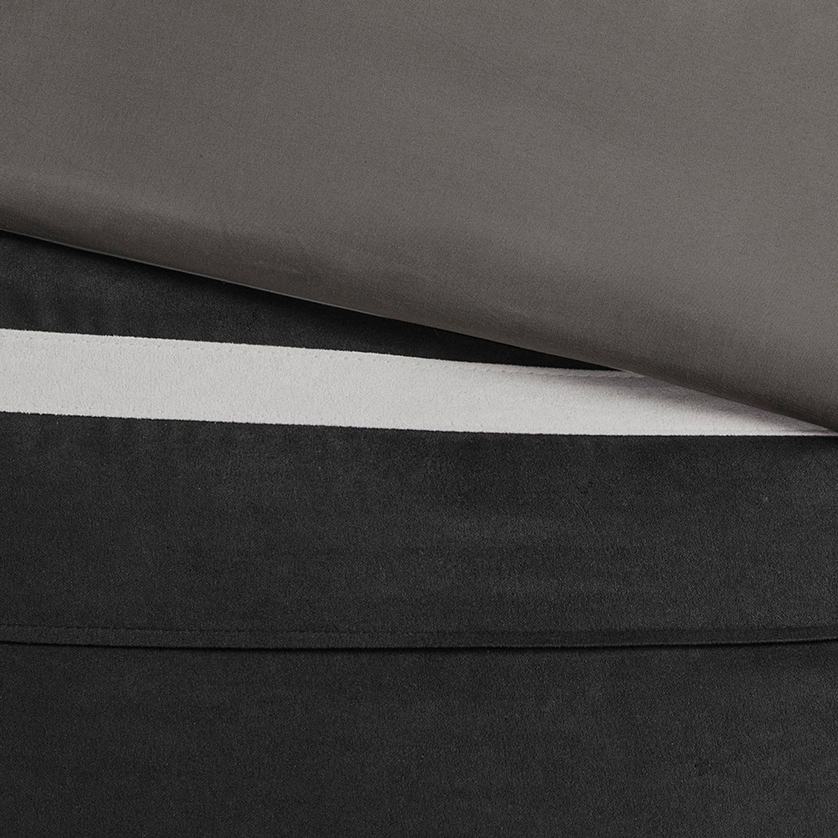 7 Pc Pieced Faux Suede Comforter Set in Black for Queen Beds