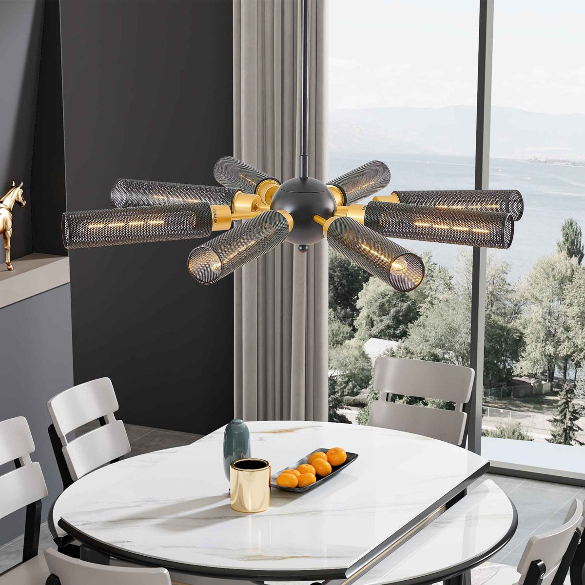 34' Modern Industrial Sputnik 8-Light Chandelier