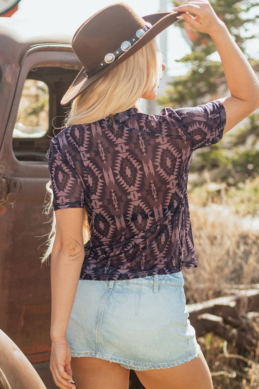 Lillian Aztec Short Sleeve Mesh Top