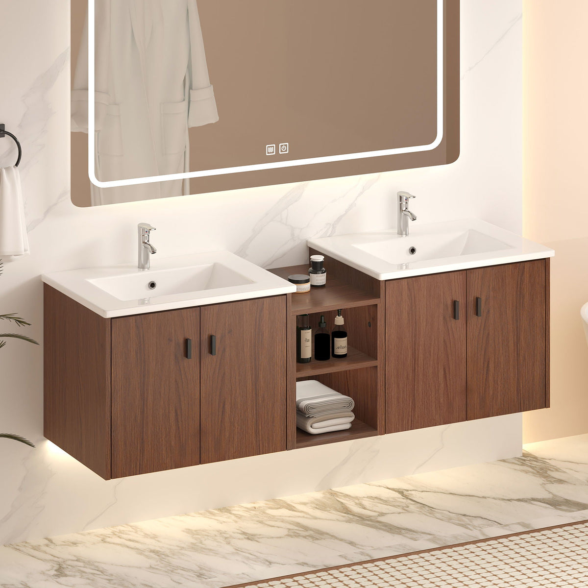 Soft Close Doors Bathroom Vanity With Small Storage Shelves, 24