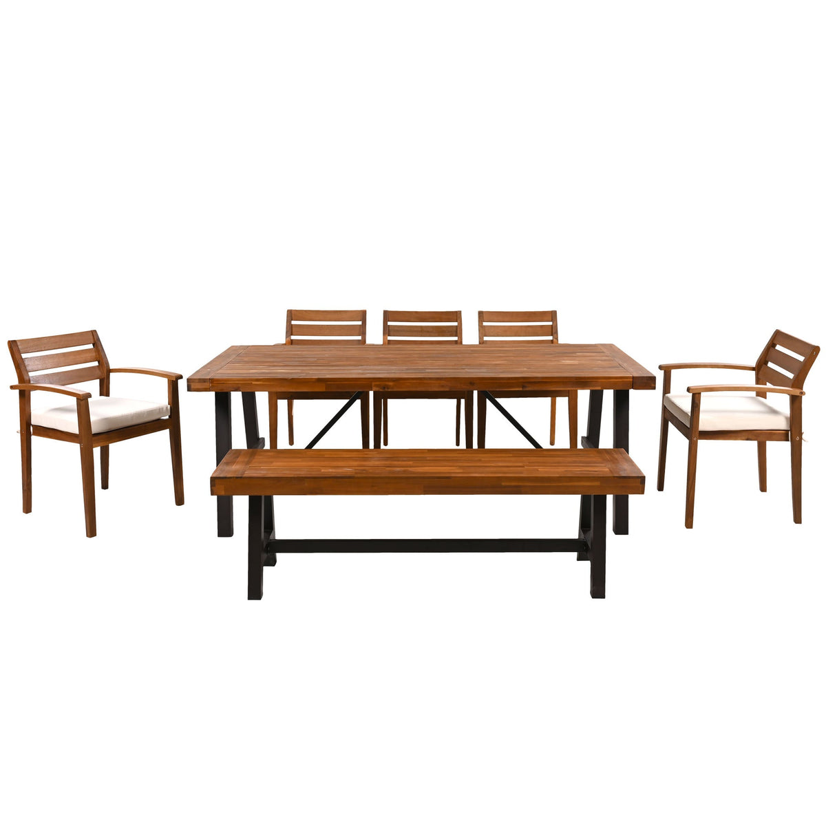Acacia Wood Outdoor Dining Set with Ergonomic Seating - Seats 7-8