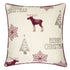 Merry Christmas Embroidered Poly Linen Throw Pillow with Festive Motifs - Red and Silver