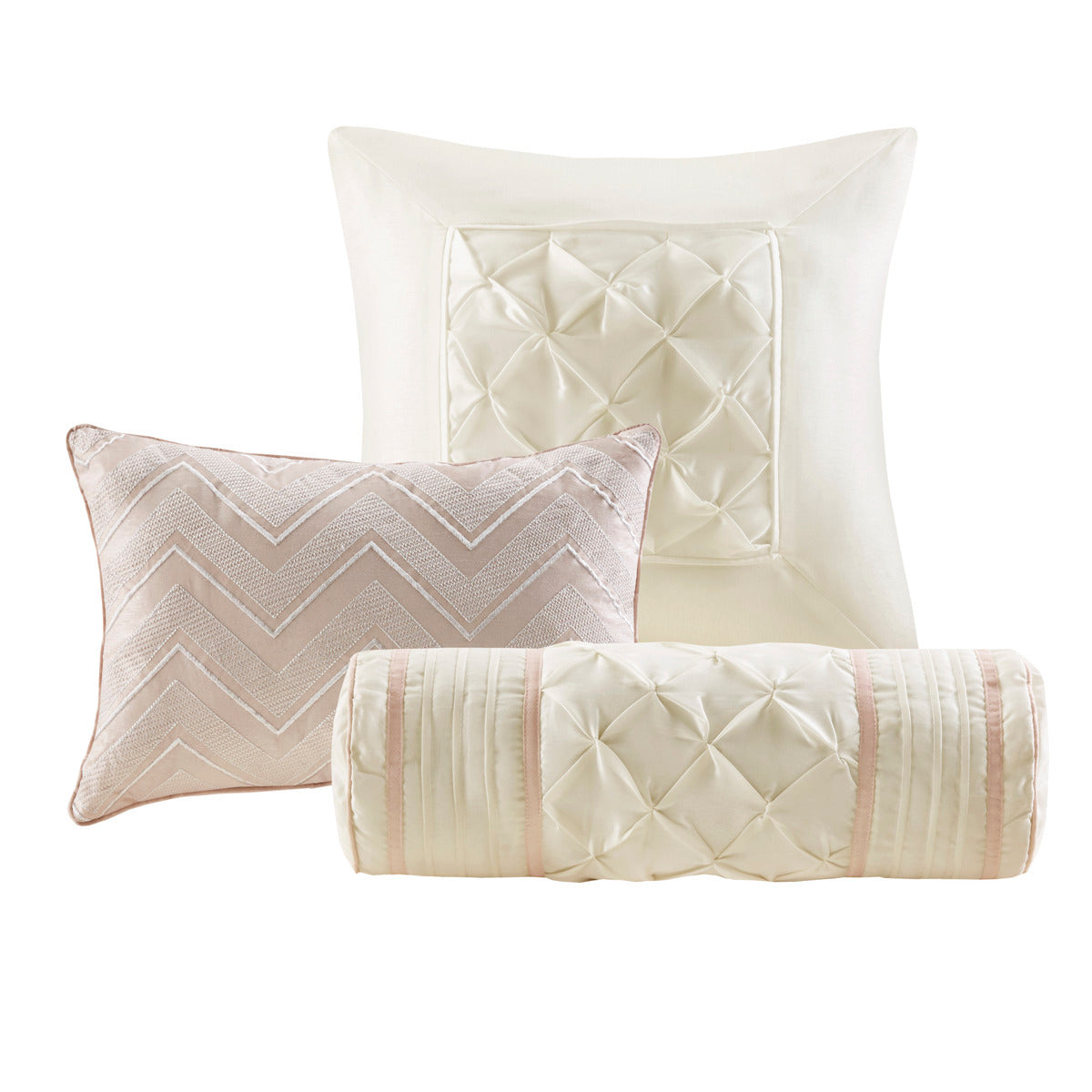 7 Piece Tufted Comforter Set Blush California King