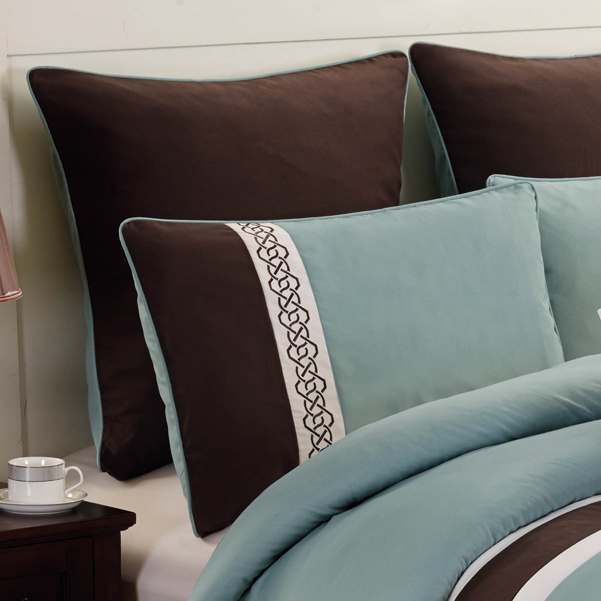 Tolbert 8 Pc Teal & Brown Geometric Embroidered Comforter Set