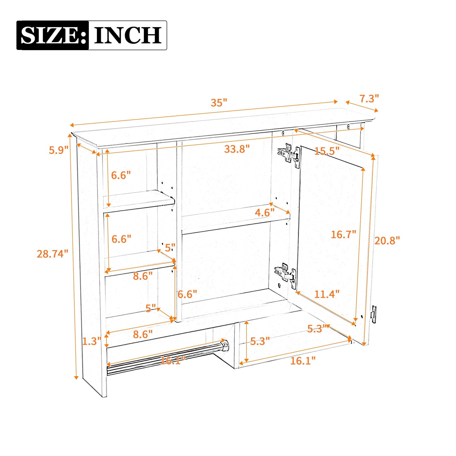 Wall Mount 2 In 1 Mirror Cabinet With Adjustable Shelves, Open Storage, For Bathroom Vanity - White