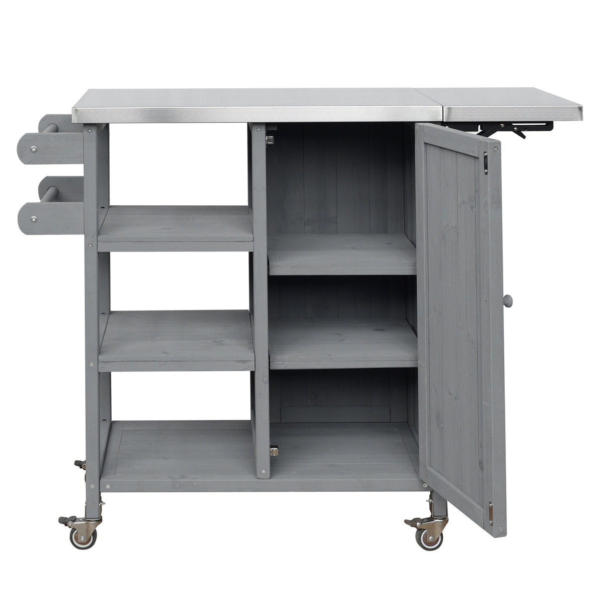 Foldable Outdoor Kitchen Island Cart with Storage - Stainless Steel & Wood