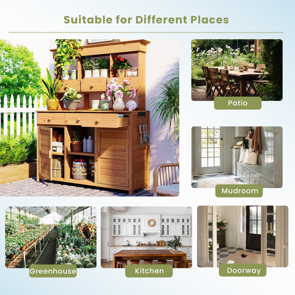 Tall Garden Potting Bench Table with Hutch - Durable Fir Wood